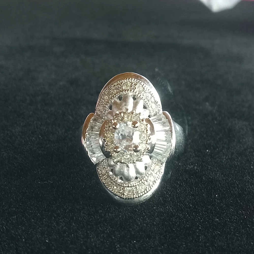 Cocktail Ring Size 9.75 Silver Plated CZ Baguette Ring Stunning By CAPACCI